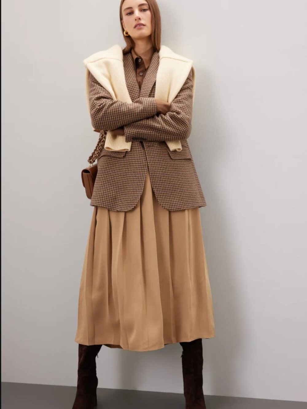 Polo Ralph Lauren Box Pleat Midi Skirt in Camel Size 8